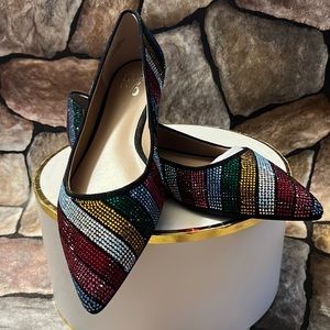 New bling rainbow colored shoes flats never worn 7 1/2